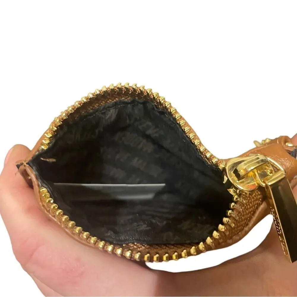 Steve Madden Tan Key & Card Holder with Gold Chain